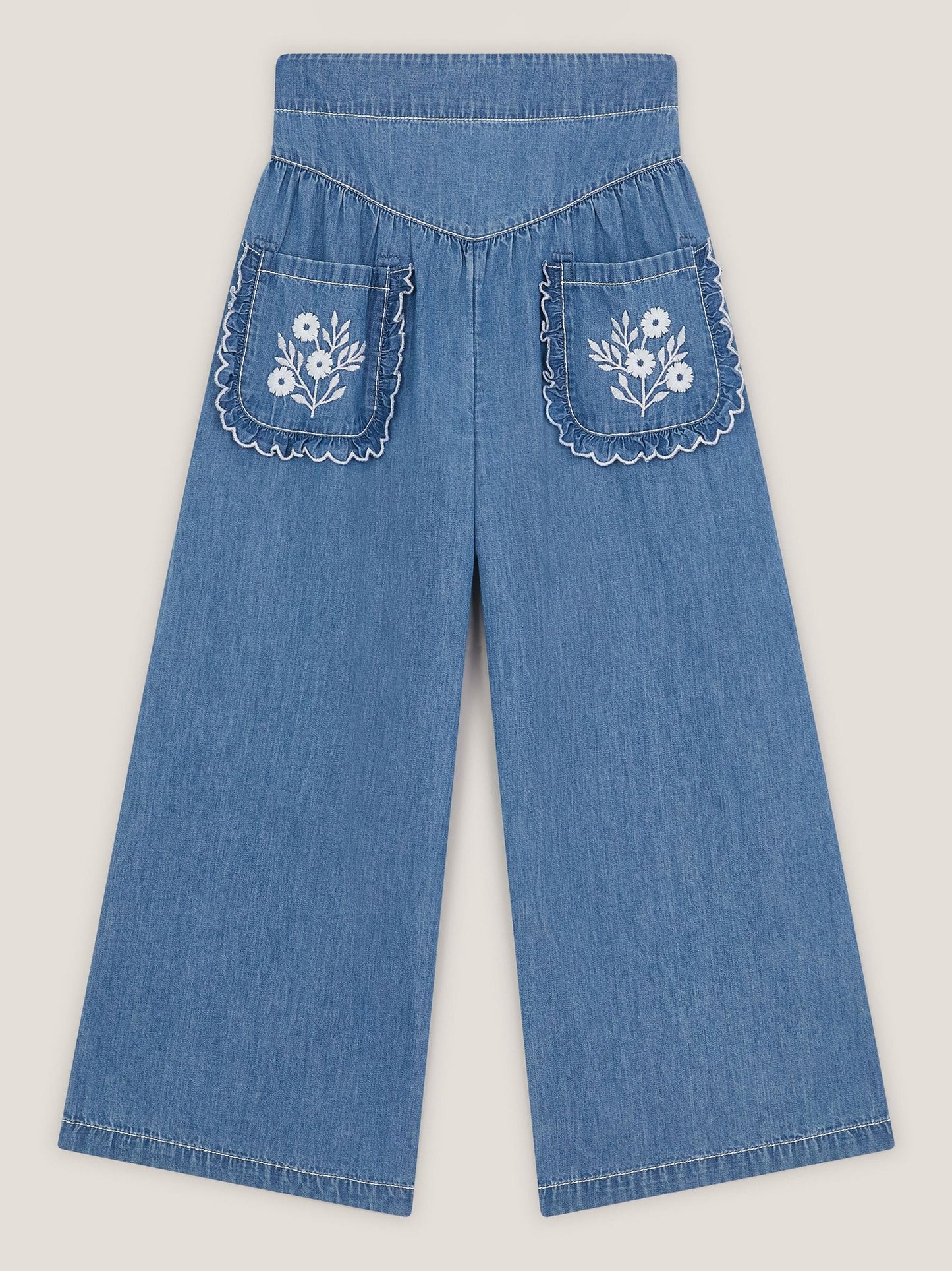 Monsoon Blue Embroidered Pocket Chambray Trousers image 2