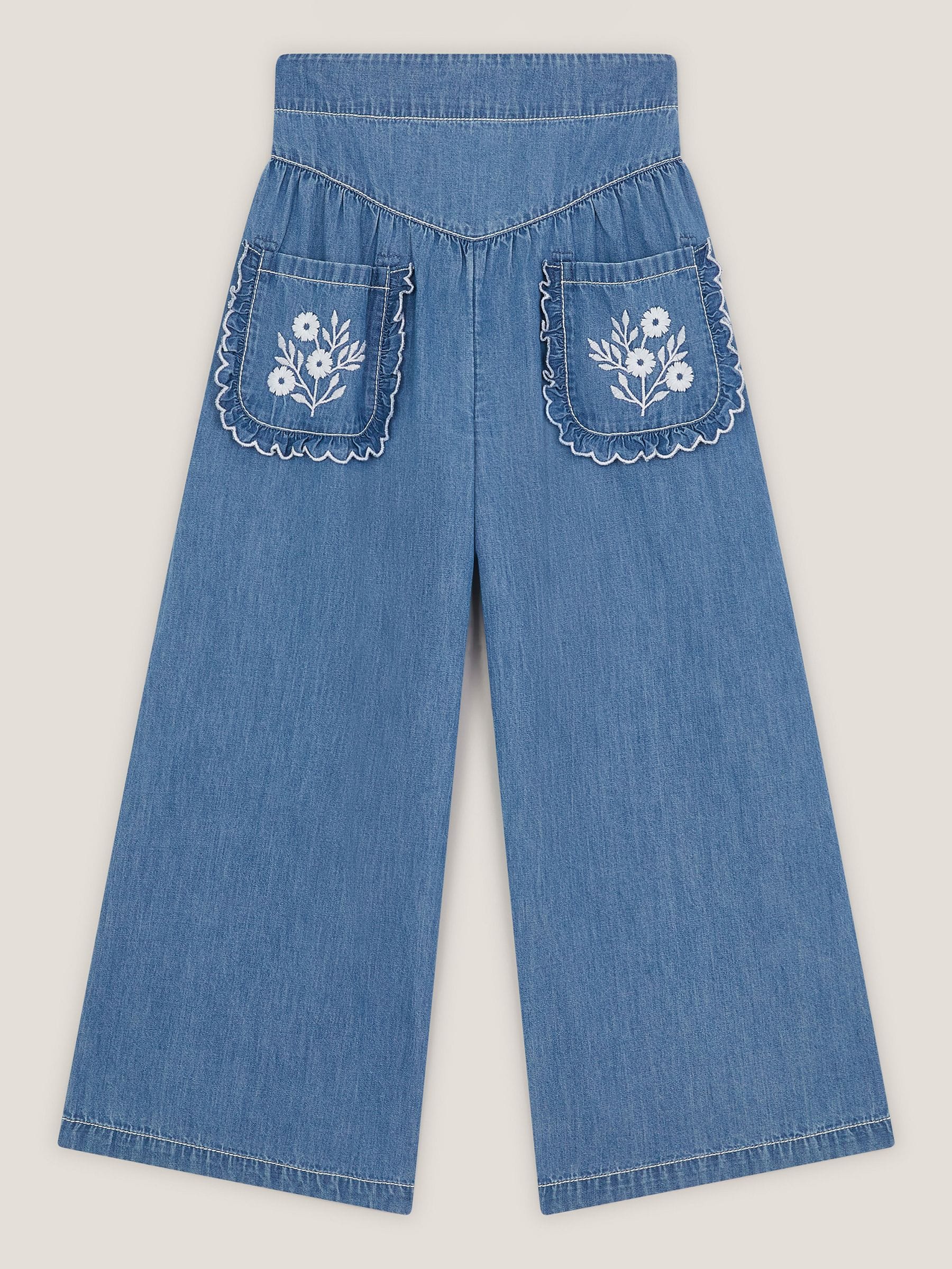 Monsoon Blue Embroidered Pocket Chambray Trousers image 2