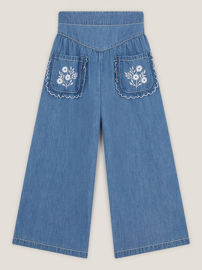 Monsoon Blue Embroidered Pocket Chambray Trousers image 2