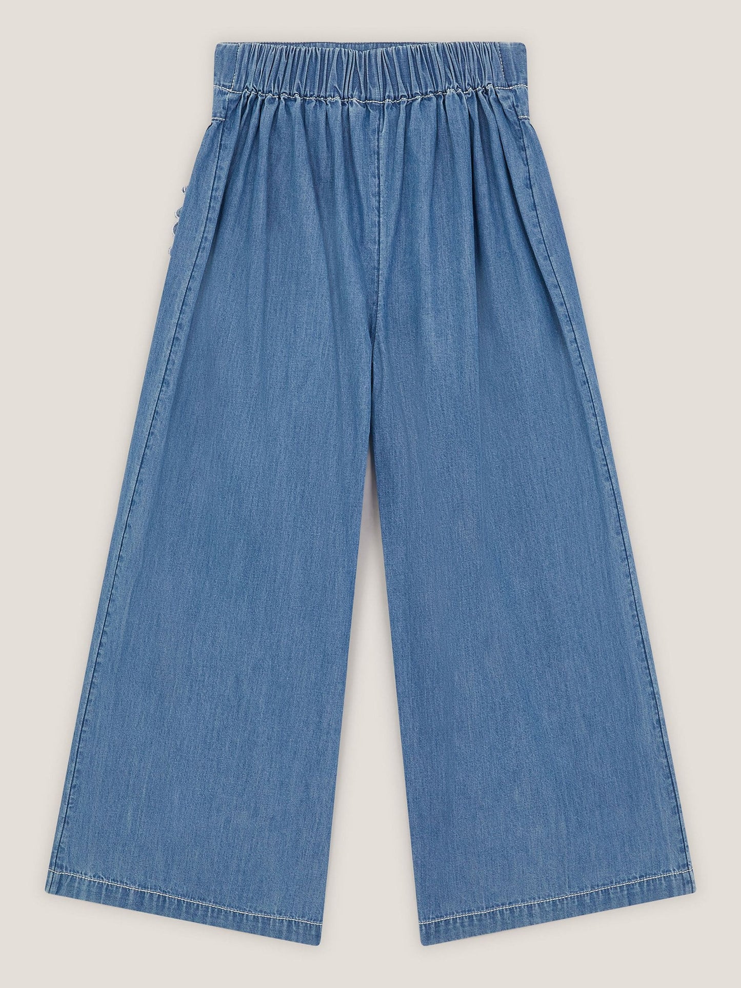 Monsoon Blue Embroidered Pocket Chambray Trousers image 3