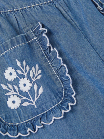 Monsoon Blue Embroidered Pocket Chambray Trousers image 4