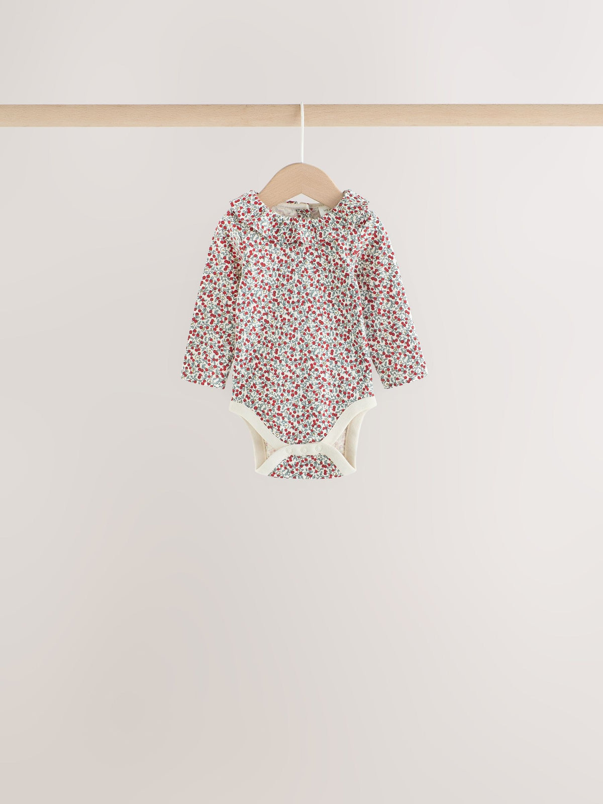 Red Ditsy Floral Baby Long Sleeve Frill Bodysuits 4 Pack (0mths-2yrs) - image 6