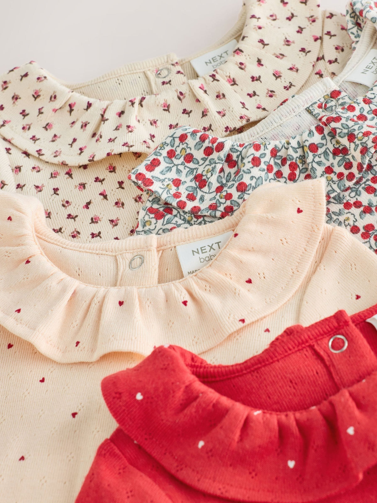 Red Ditsy Floral Baby Long Sleeve Frill Bodysuits 4 Pack (0mths-2yrs) - image 8