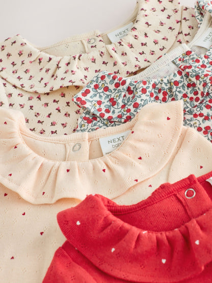Red Ditsy Floral Baby Long Sleeve Frill Bodysuits 4 Pack (0mths-2yrs) - image 8