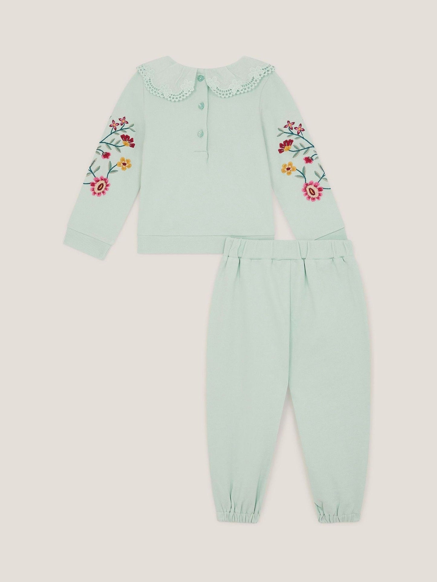 Monsoon Green Baby Embroidered Floral Top & Joggers Set image 2