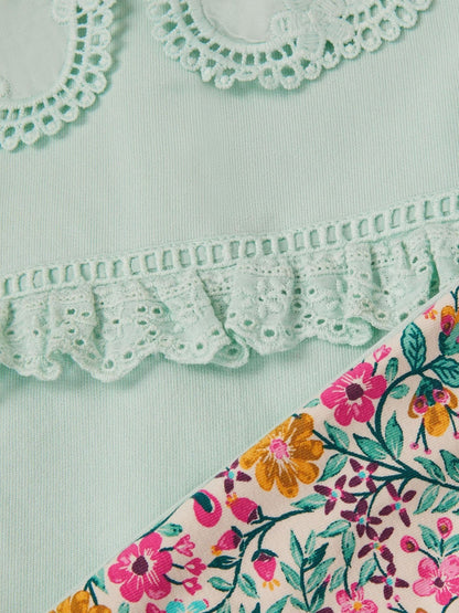 Monsoon Green Baby Embroidered Floral Top & Joggers Set image 3