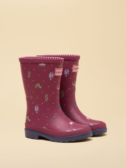 Joules Kids' Berry Pink Horse Printed Wellies image 1