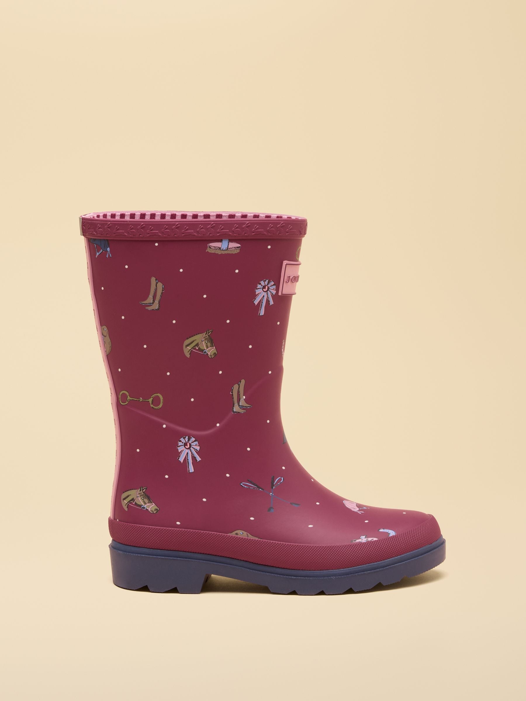 Joules Kids' Berry Pink Horse Printed Wellies image 2