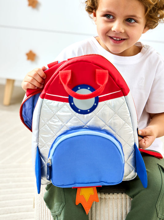 JoJo Maman Bébé Silver Quilted Space Rocket Backpack image 1