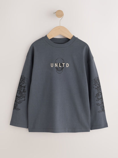 Dsiney Kidz - Grey/White/Cement Graphic Long Sleeve Relaxed Fit T-Shirts 3 Pack (3-16yrs) image 4