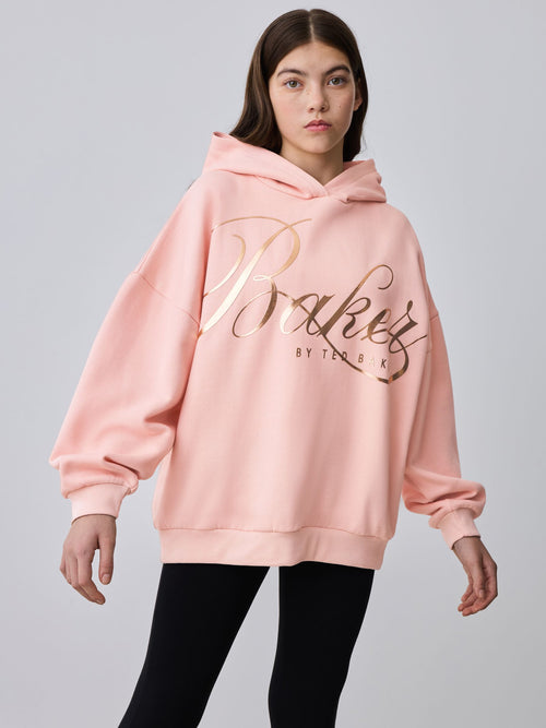 Baker by Ted Baker Pink Oversized Metallic Script Logo Hoodie image 1