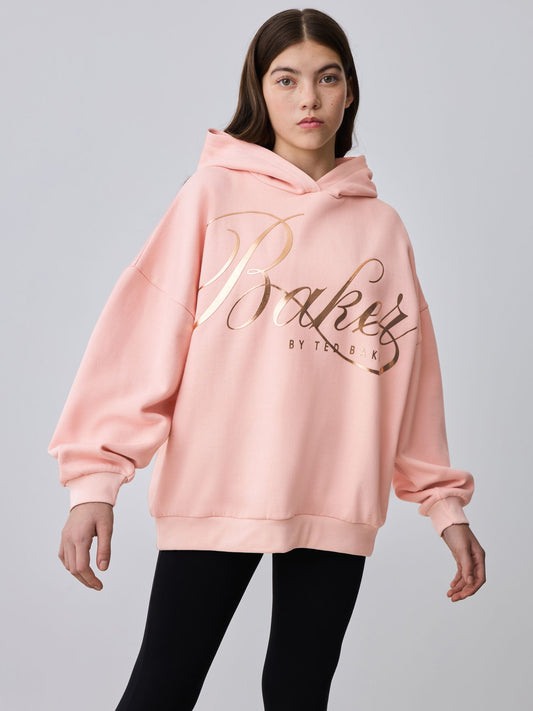 Baker by Ted Baker Pink Oversized Metallic Script Logo Hoodie image 1