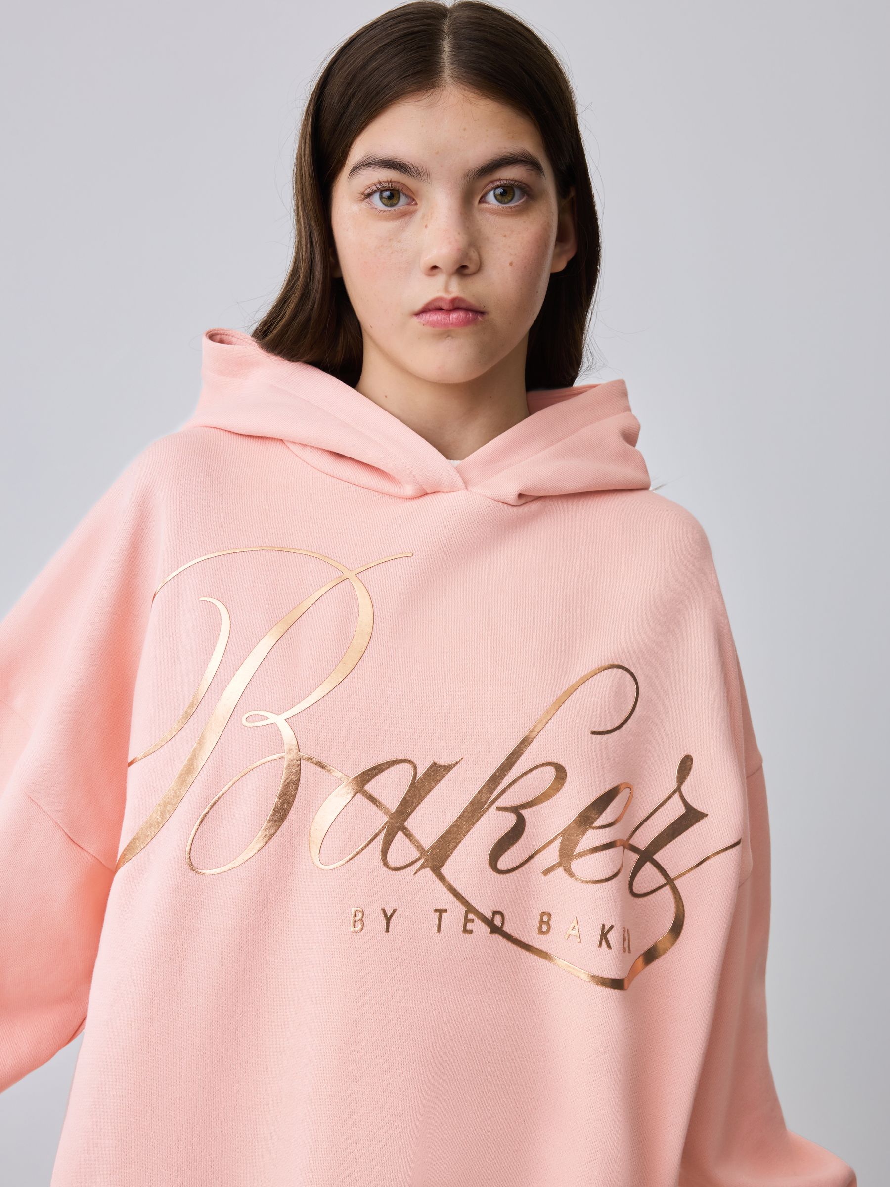 Baker by Ted Baker Pink Oversized Metallic Script Logo Hoodie image 3