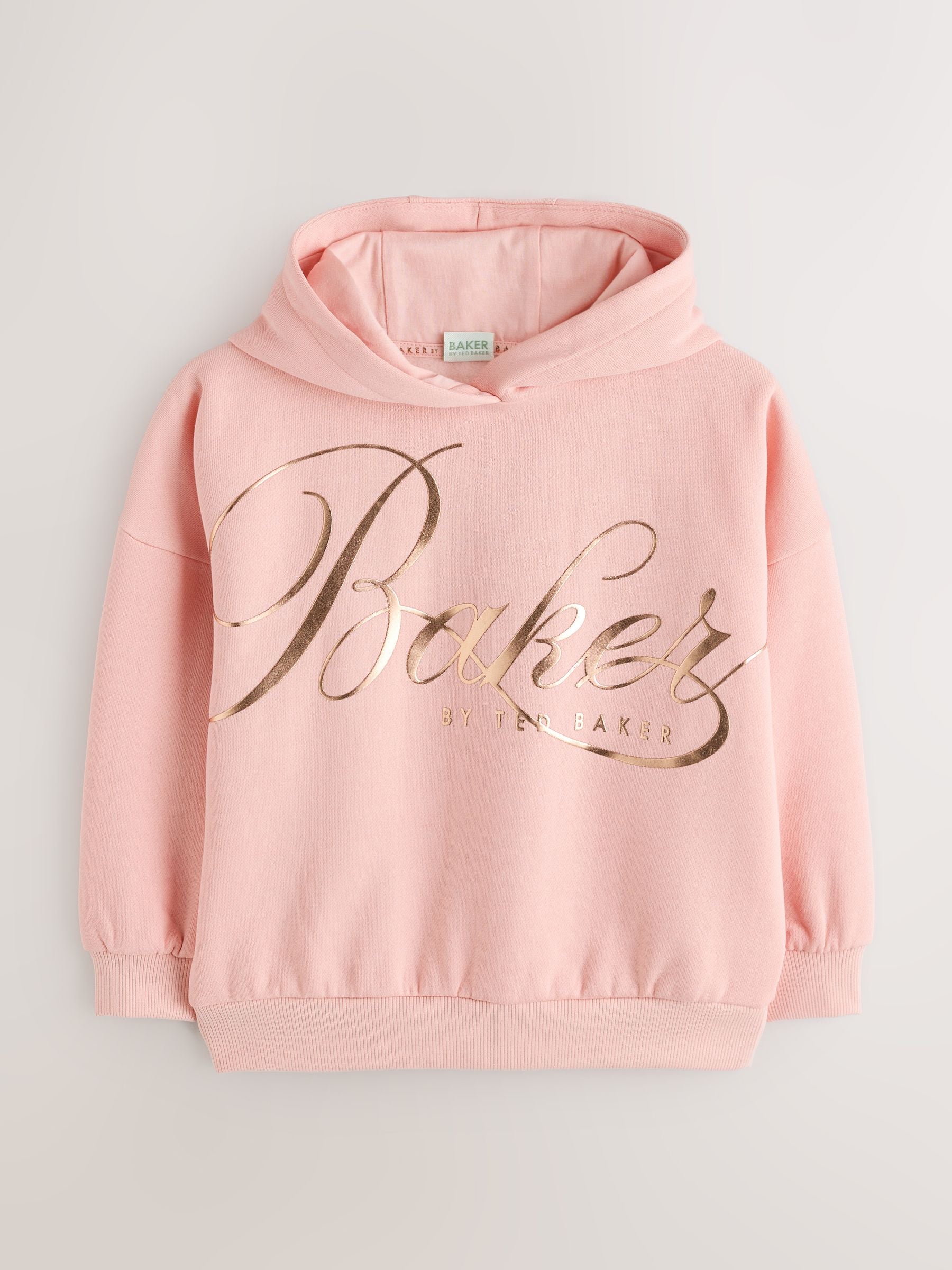 Baker by Ted Baker Pink Oversized Metallic Script Logo Hoodie image 4
