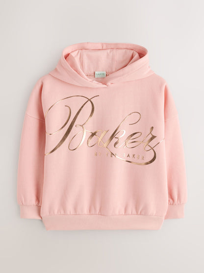 Baker by Ted Baker Pink Oversized Metallic Script Logo Hoodie image 4