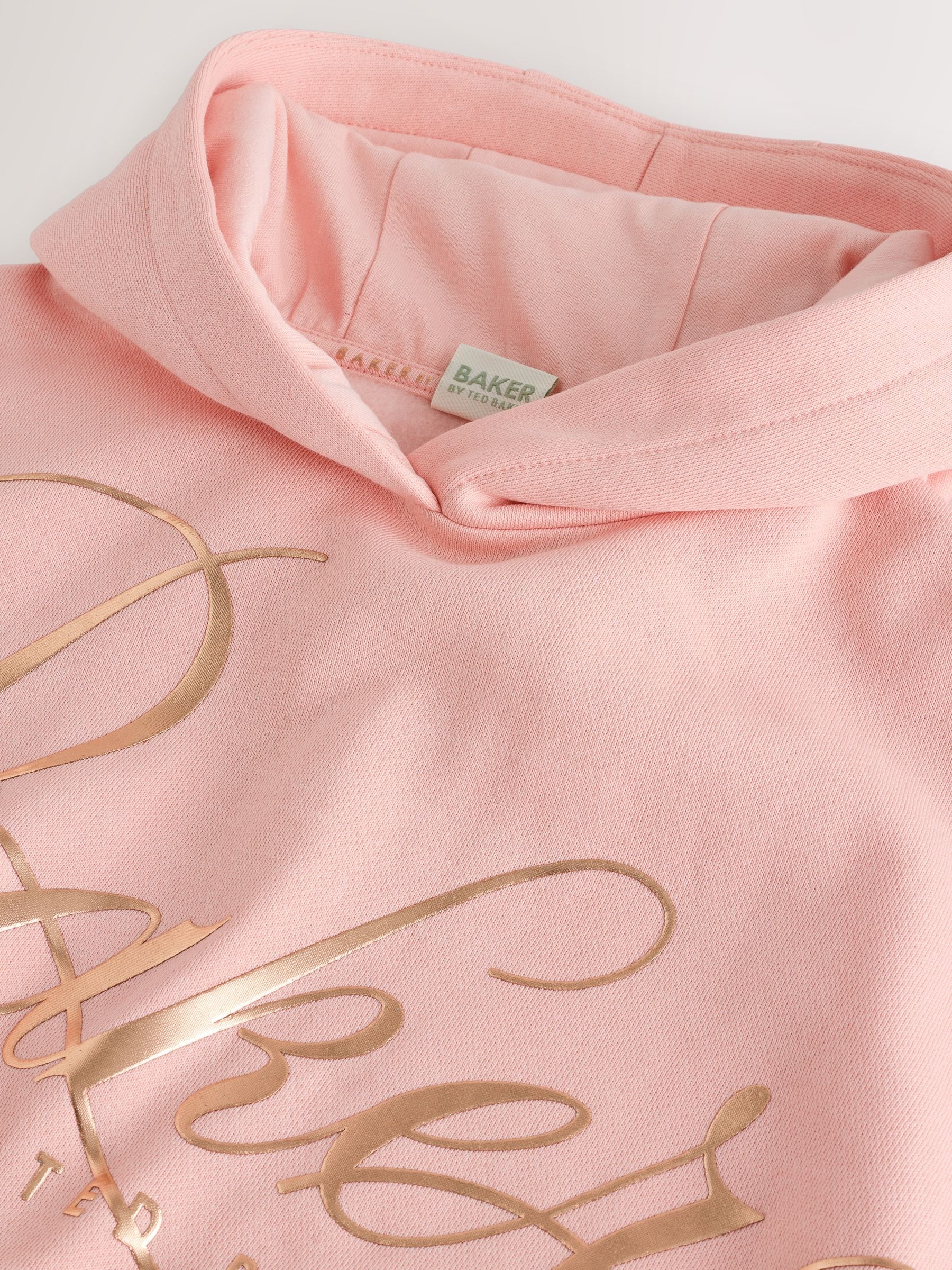 Baker by Ted Baker Pink Oversized Metallic Script Logo Hoodie image 9