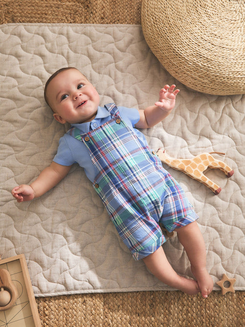 Blue/Green Check Woven Dungaree and Bodysuit Set (0mths-2yrs) image 1