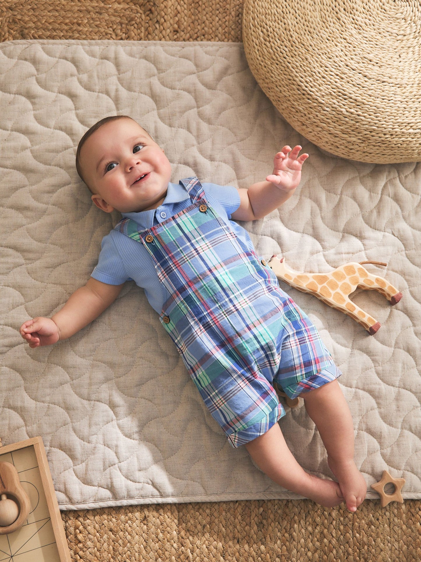 Blue/Green Check Woven Dungaree and Bodysuit Set (0mths-2yrs) image 1