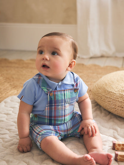 Blue/Green Check Woven Dungaree and Bodysuit Set (0mths-2yrs) image 2