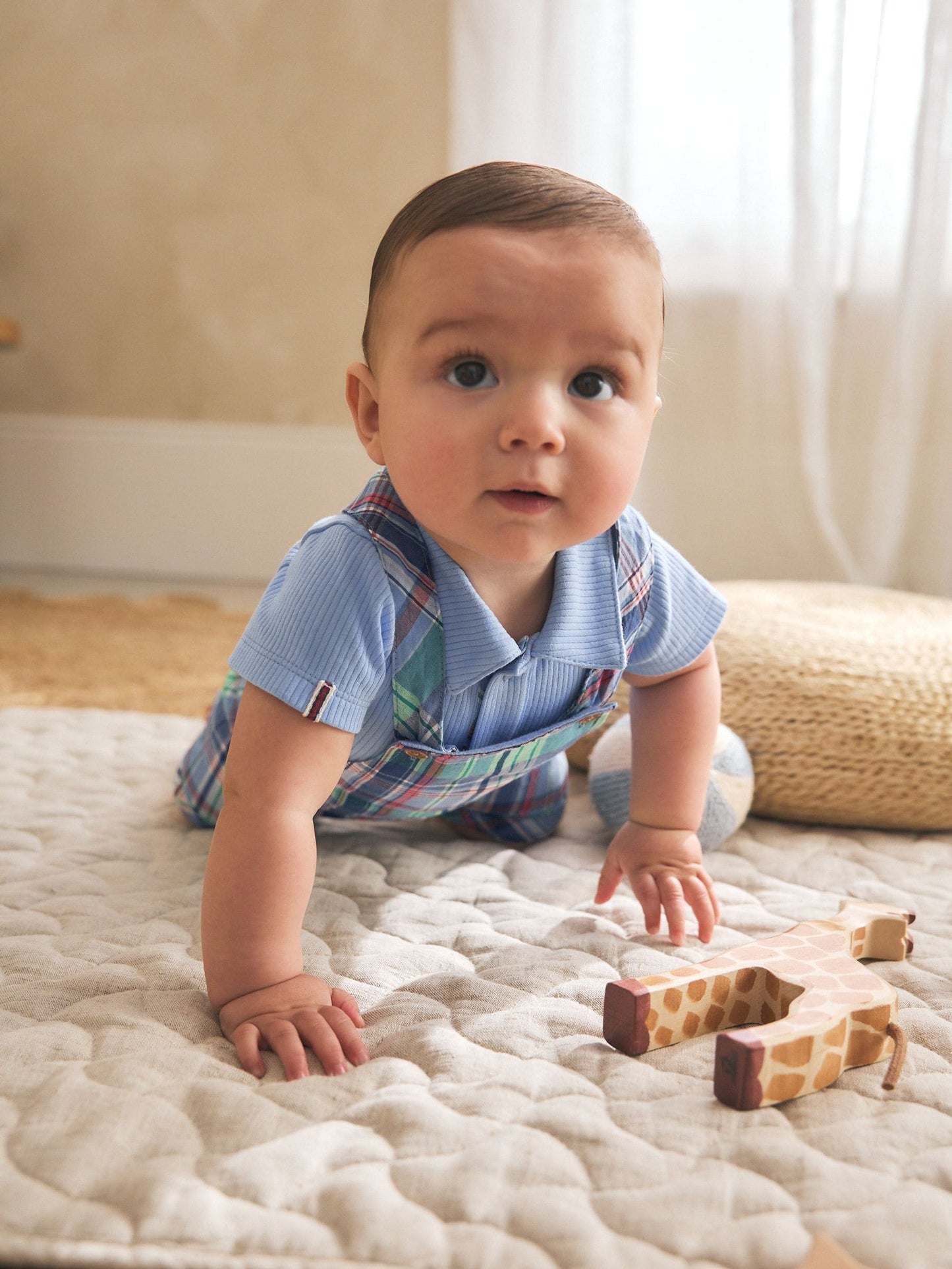 Blue/Green Check Woven Dungaree and Bodysuit Set (0mths-2yrs) image 3