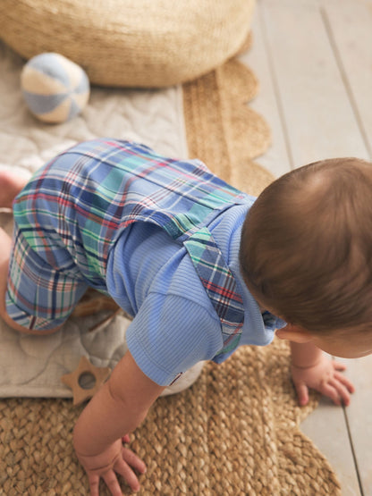 Blue/Green Check Woven Dungaree and Bodysuit Set (0mths-2yrs) image 4