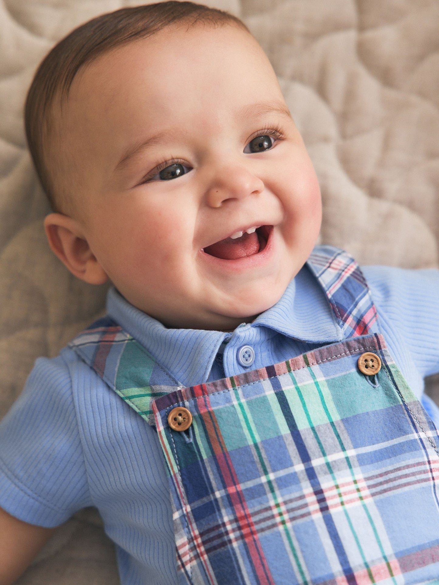 Blue/Green Check Woven Dungaree and Bodysuit Set (0mths-2yrs) image 5