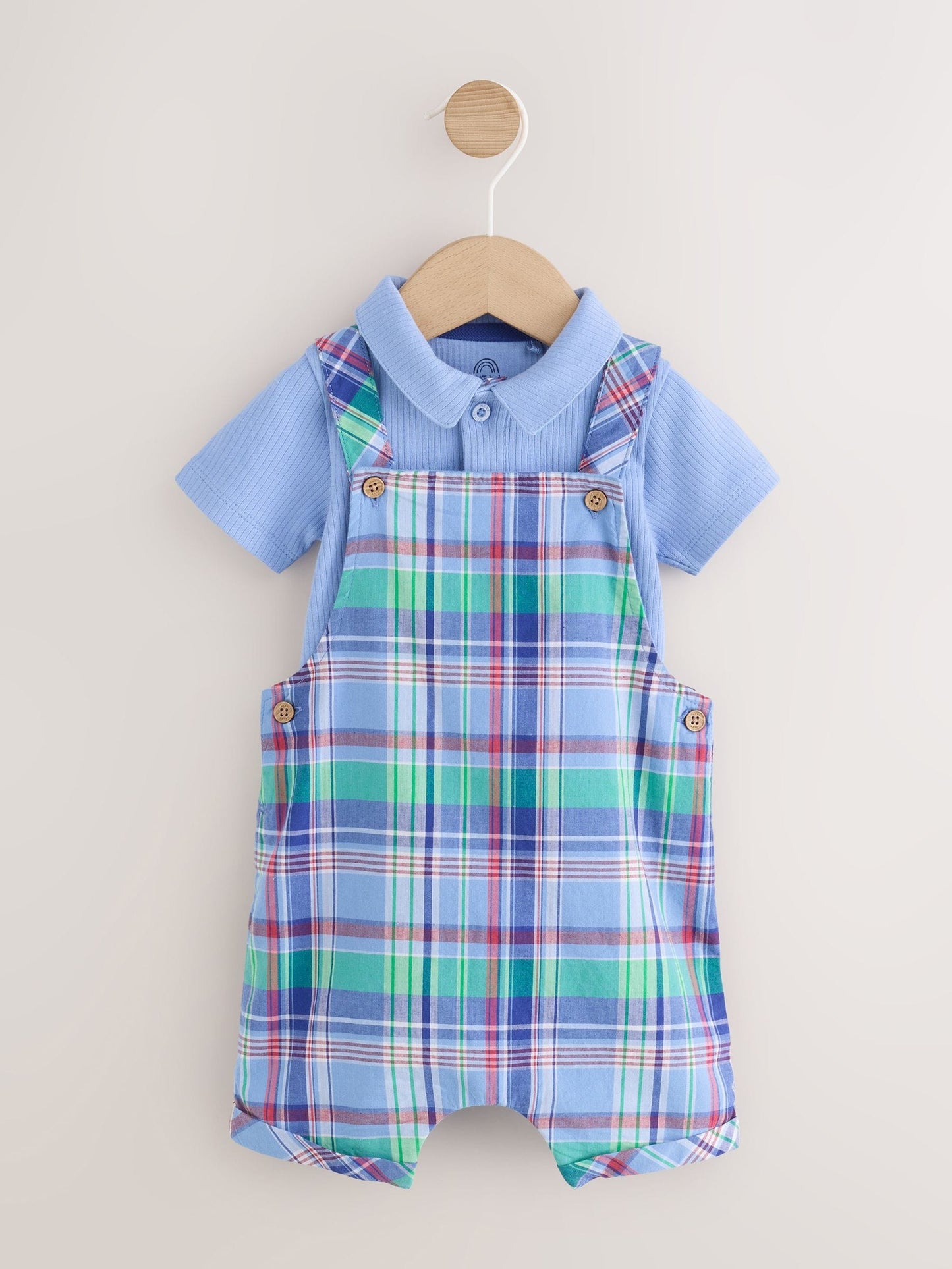 Blue/Green Check Woven Dungaree and Bodysuit Set (0mths-2yrs) image 6