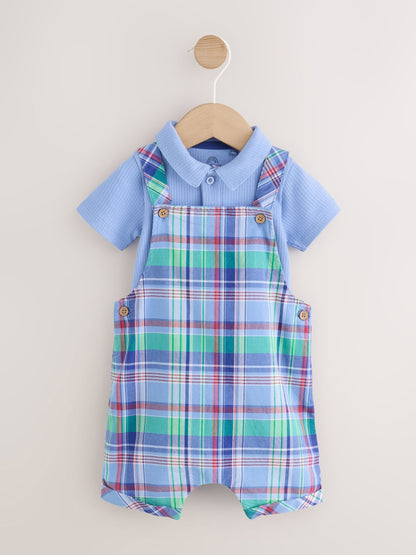 Blue/Green Check Woven Dungaree and Bodysuit Set (0mths-2yrs) image 6