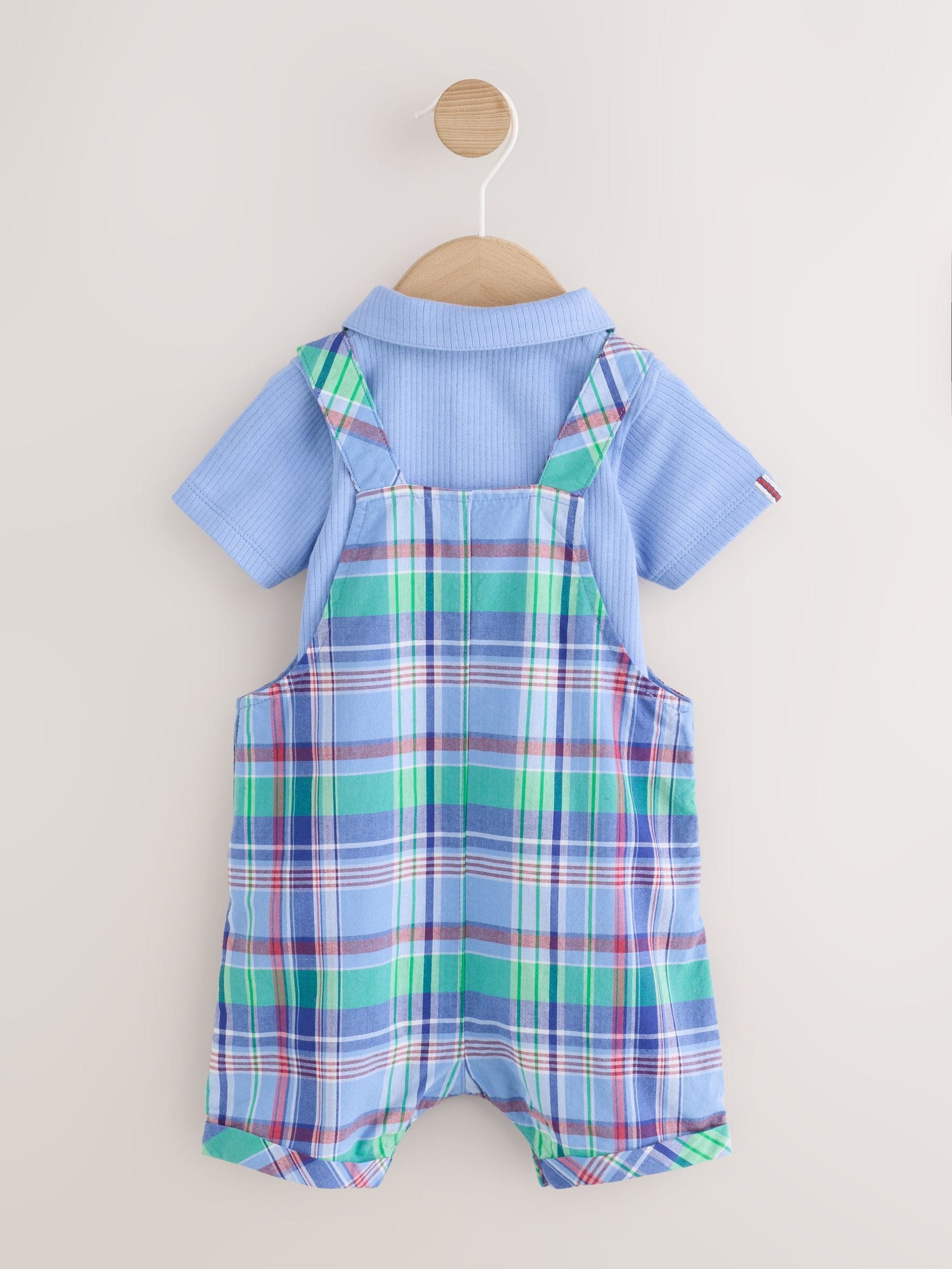 Blue/Green Check Woven Dungaree and Bodysuit Set (0mths-2yrs) image 7