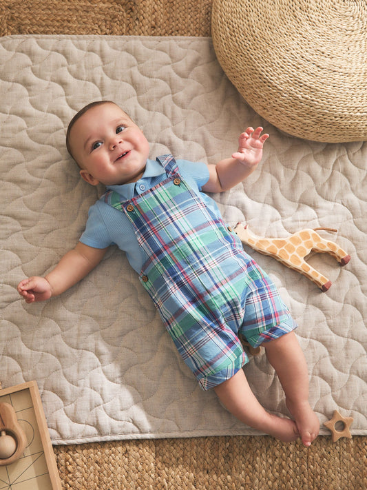 Blue/Green Check Woven Dungaree and Bodysuit Set (0mths-2yrs) image 1