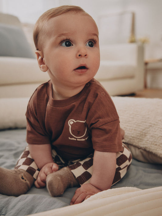 Brown Checkerboard Bear Top and Leggings Baby Set (0mths-3yrs) image 1