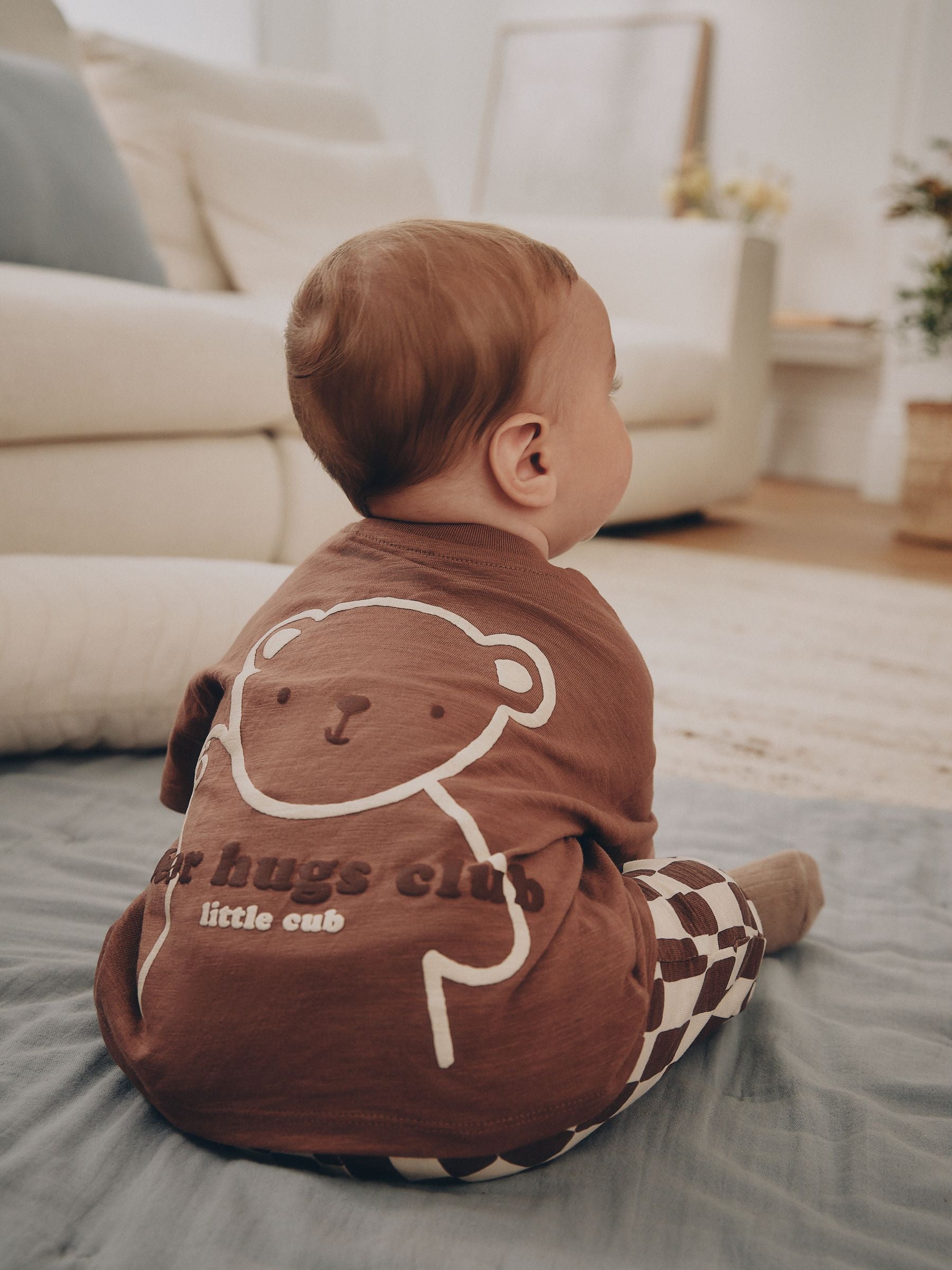Brown Checkerboard Bear Top and Leggings Baby Set (0mths-3yrs) image 2