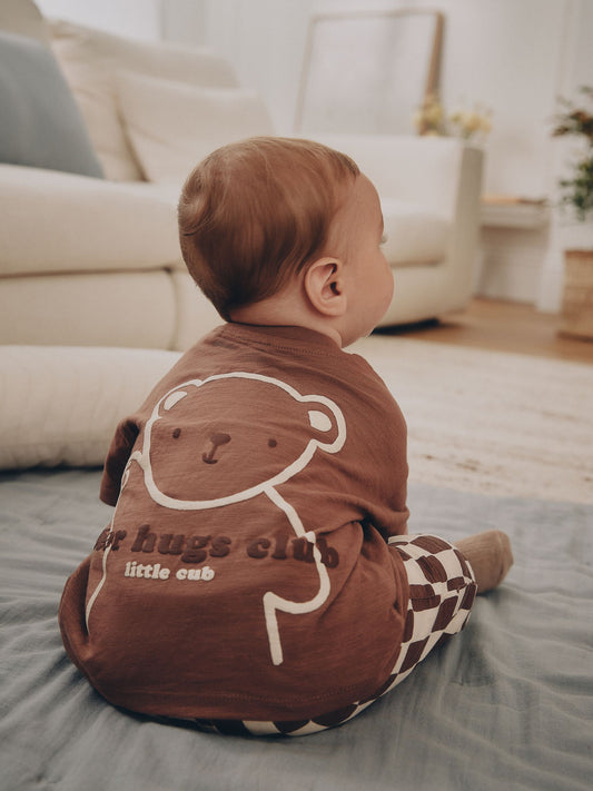 Brown Checkerboard Bear Top and Leggings Baby Set (0mths-3yrs) image 2