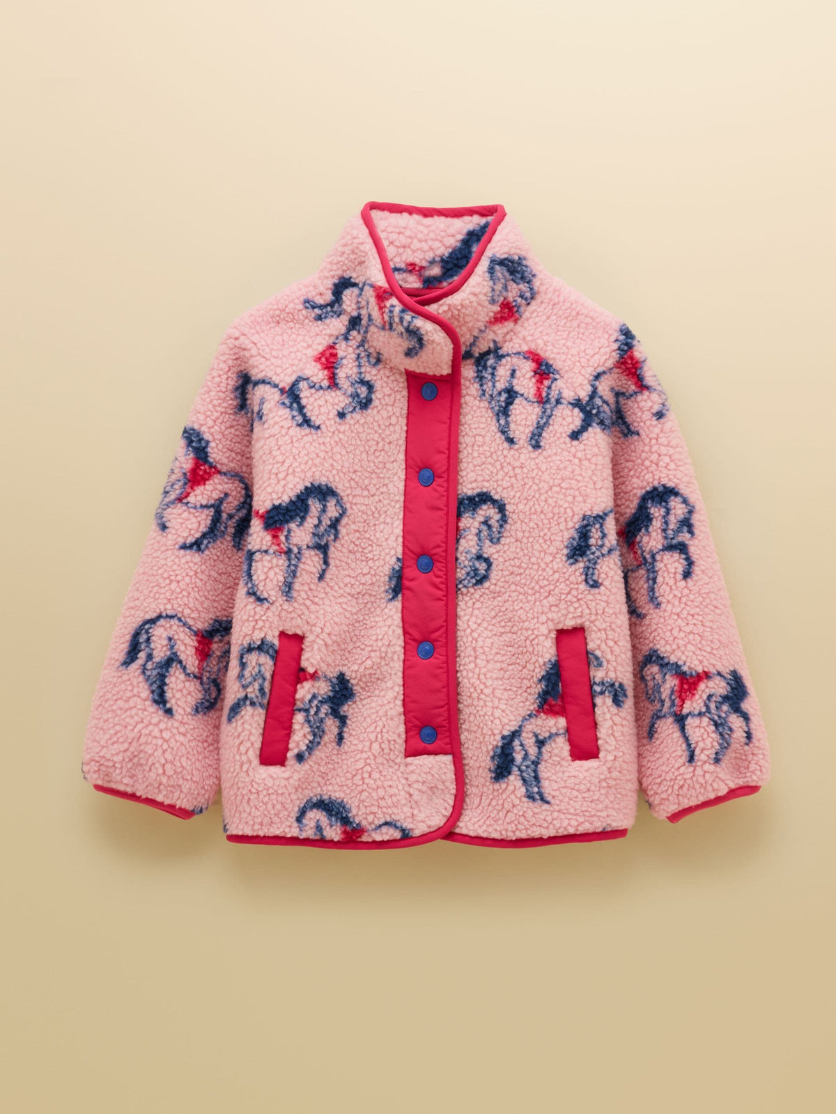 Joules Girls' Borg Pink Horse Fleece Jacket - image 1