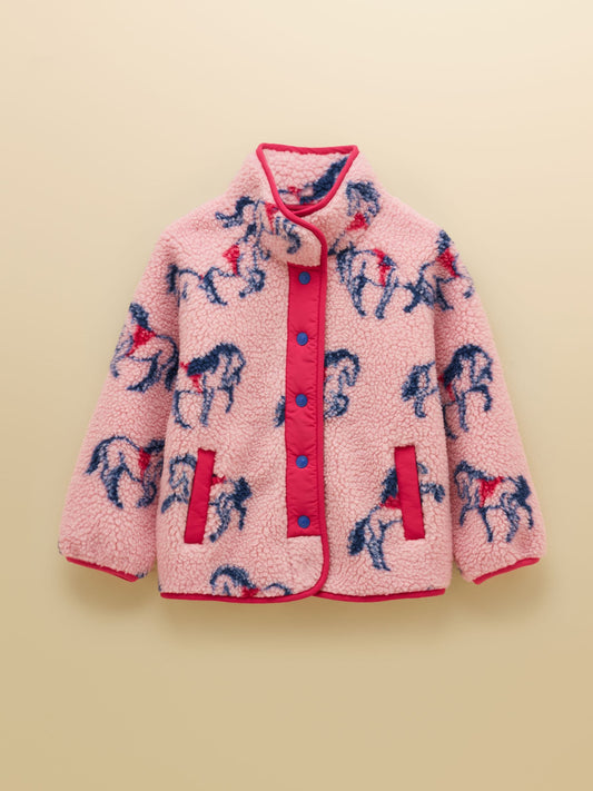 Joules Girls' Borg Pink Horse Fleece Jacket - image 1