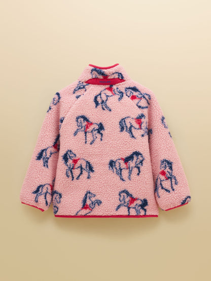 Joules Girls' Borg Pink Horse Fleece Jacket - image 2