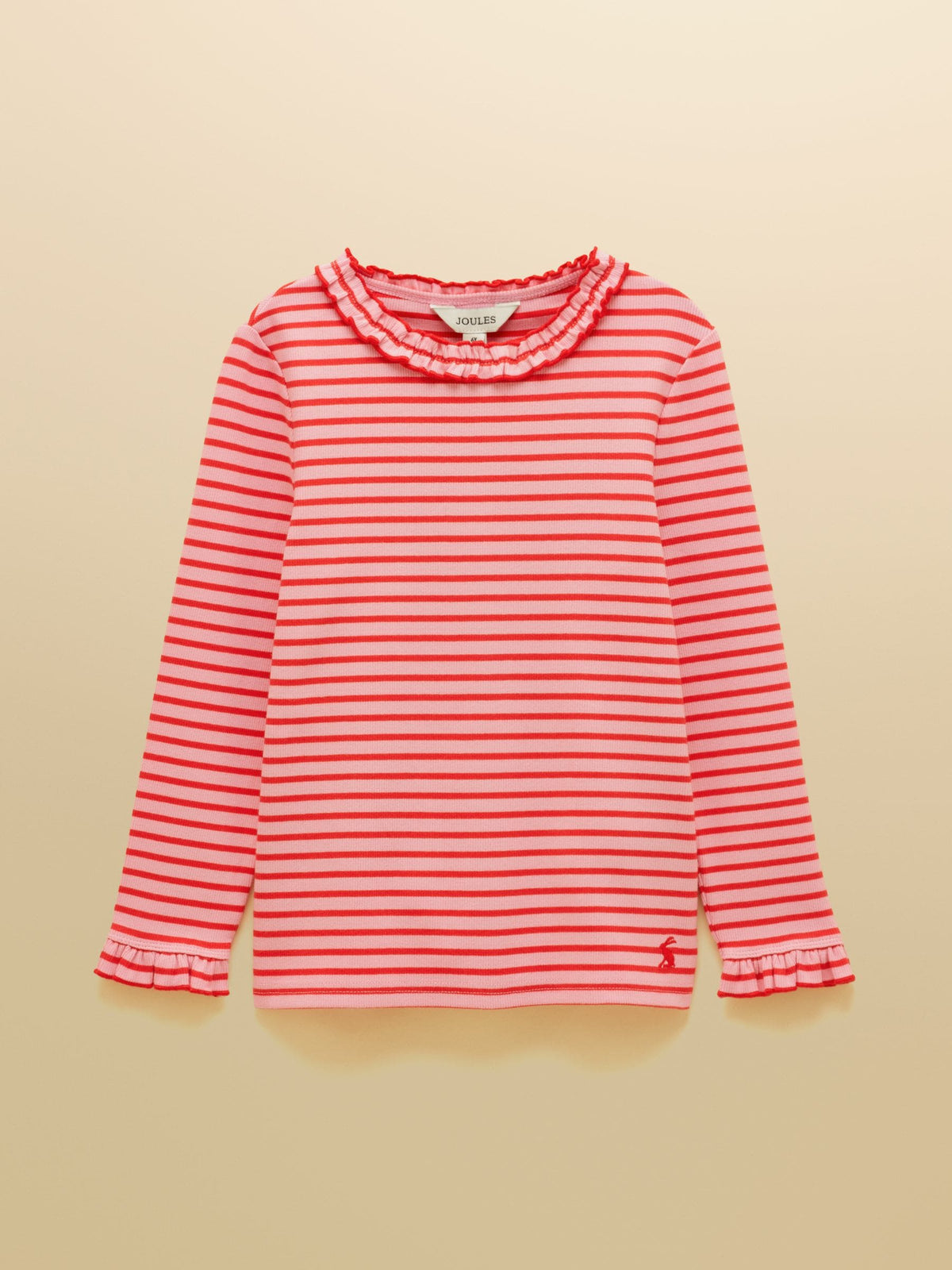 Dsiney Kidz - Joules Girls' Sophie Red & Pink Striped Long Sleeve Ribbed Top image 1
