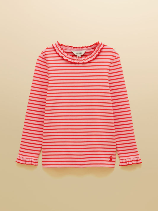 Dsiney Kidz - Joules Girls' Sophie Red & Pink Striped Long Sleeve Ribbed Top image 1