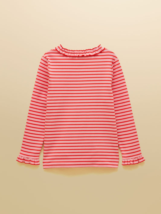 Dsiney Kidz - Joules Girls' Sophie Red & Pink Striped Long Sleeve Ribbed Top image 2