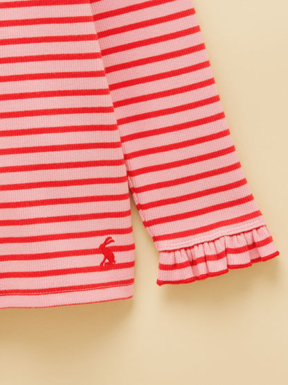 Dsiney Kidz - Joules Girls' Sophie Red & Pink Striped Long Sleeve Ribbed Top image 3
