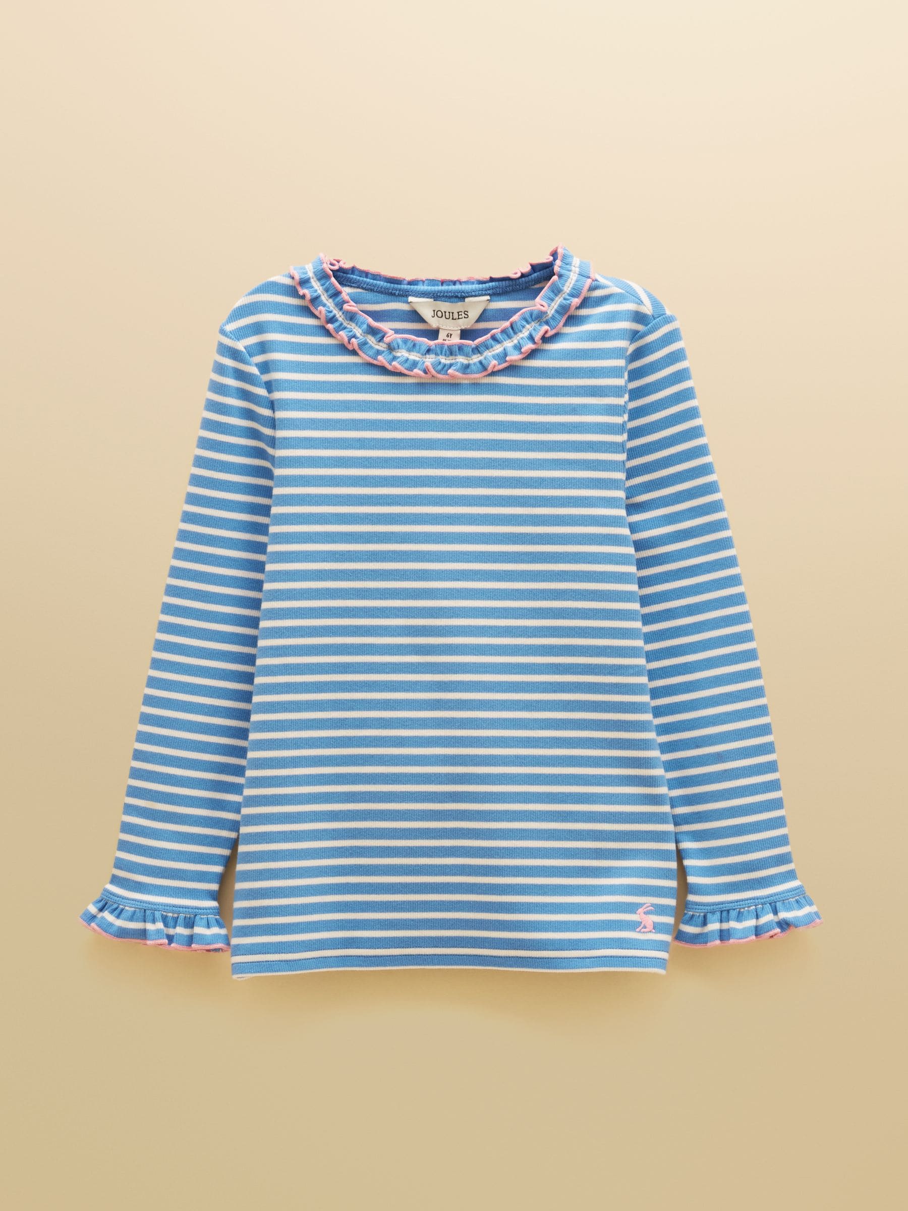 Dsiney Kidz - Joules Girls' Sophie Cream & Blue Striped Long Sleeve Ribbed Top image 1