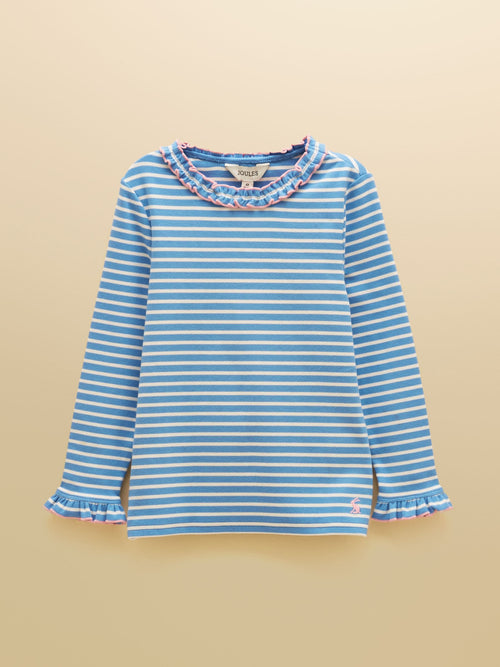Dsiney Kidz - Joules Girls' Sophie Cream & Blue Striped Long Sleeve Ribbed Top image 1