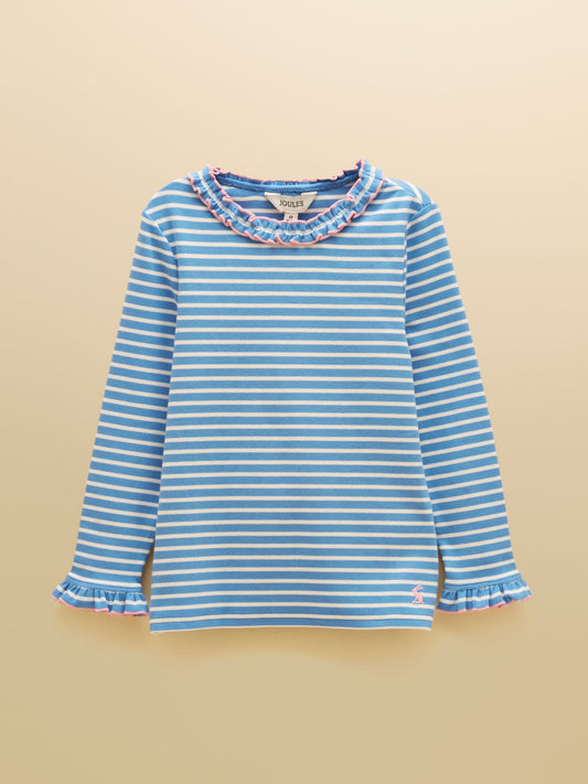 Dsiney Kidz - Joules Girls' Sophie Cream & Blue Striped Long Sleeve Ribbed Top image 1