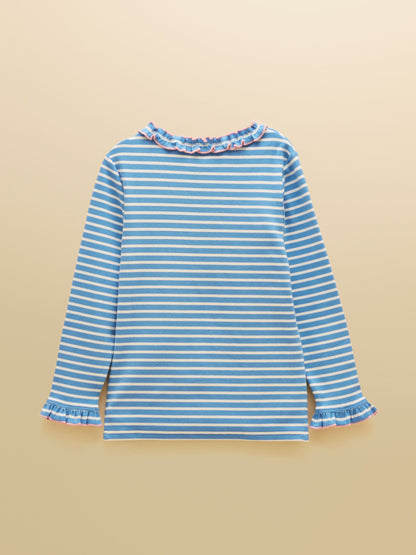Dsiney Kidz - Joules Girls' Sophie Cream & Blue Striped Long Sleeve Ribbed Top image 2