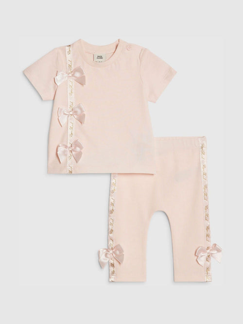 Dsiney Kidz - River Island Pink Branded Satin Bow T-Shirt and Leggings Set image 1