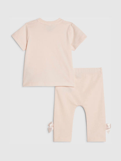River Island Pink Branded Satin Bow T-Shirt and Leggings Set image 2