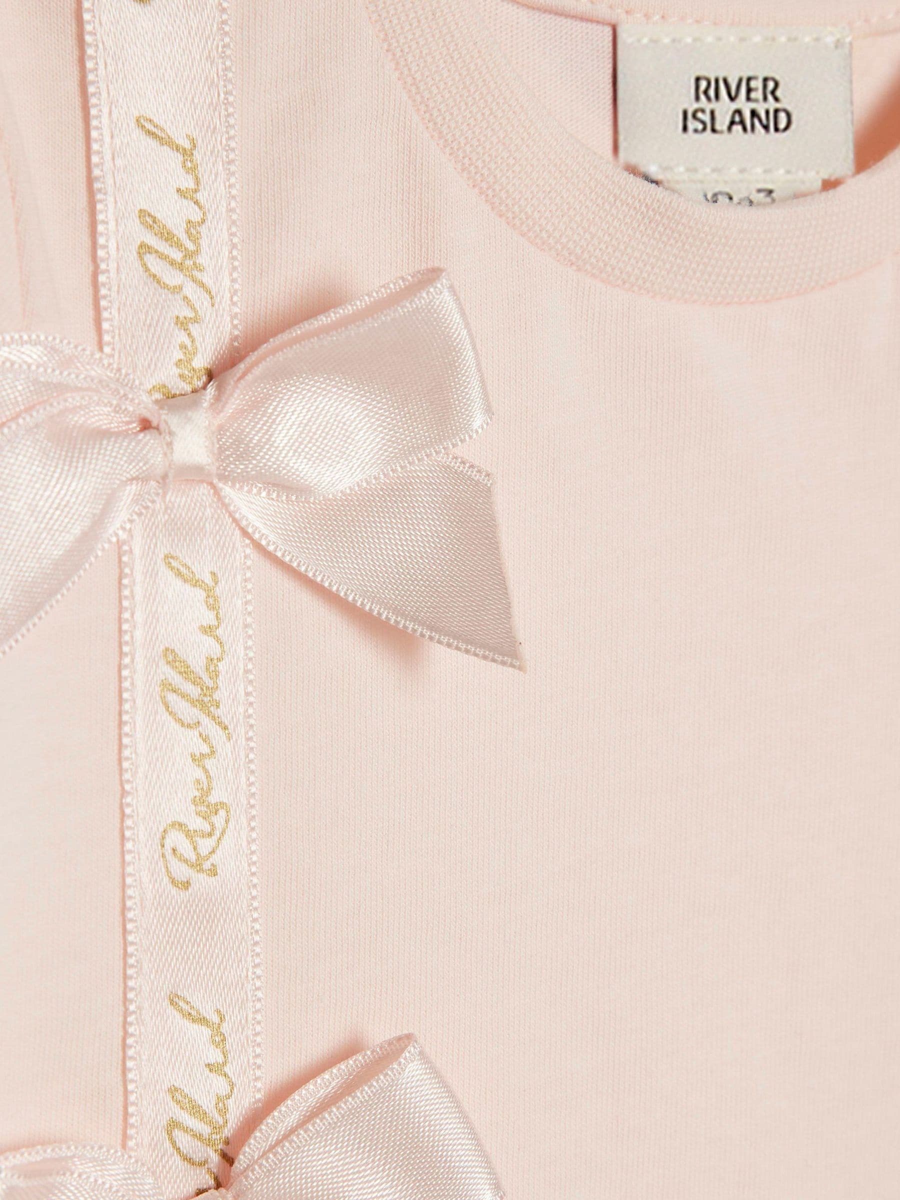 River Island Pink Branded Satin Bow T-Shirt and Leggings Set image 4