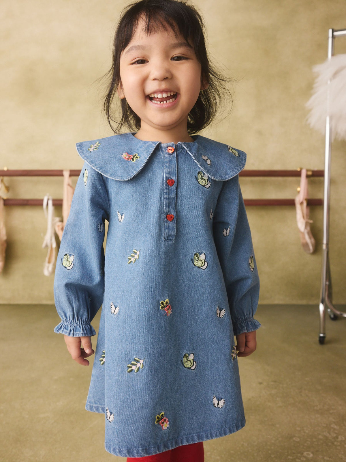 Dsiney Kidz - Butterfly Embroidered Long Sleeve Denim Dress (3mths-8yrs) image 1