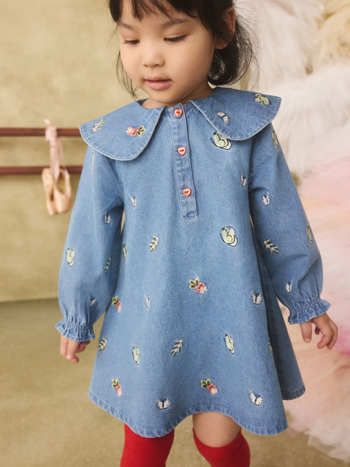 Dsiney Kidz - Butterfly Embroidered Long Sleeve Denim Dress (3mths-8yrs) image 2