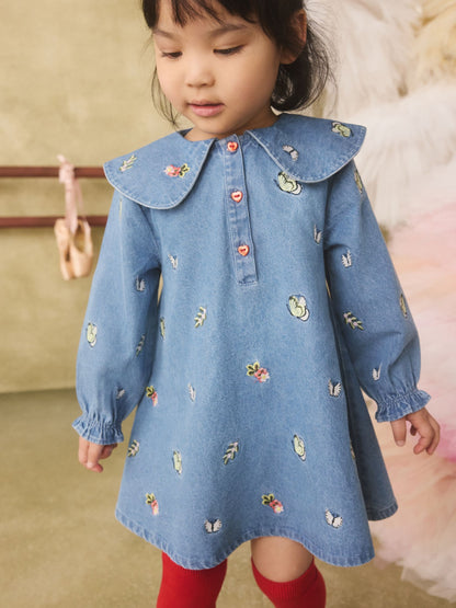 Dsiney Kidz - Butterfly Embroidered Long Sleeve Denim Dress (3mths-8yrs) image 2
